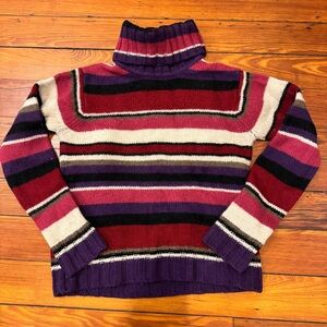 Pure & Simple 100% Merino Wool Striped Multicolor Turtleneck Sweater